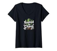 Femme Rooted in Chaos Funny Cactus Gardener Graphic T-Shirt avec Col en V