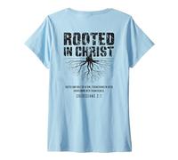 Femme Rooted in Christ Christian Grunge Verse Bible Colossiens T-Shirt avec Col en V