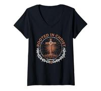 Femme Rooted In Christ Colossians 2 7 Foi Chrétienne Inspirée T-Shirt avec Col en V