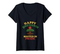 Femme Rooted in Pride Juneteenth Juneteenth Power Tree Art T-Shirt avec Col en V