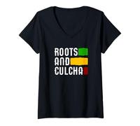 Femme Roots and Culcha Reggae Cultural Expression T-Shirt avec Col en V
