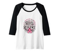 Femme Roots of Resilience Ruban de Sensibilisation au Cancer du Sein Rose Manche Raglan
