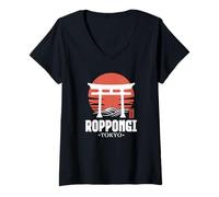 Femme Roppongi Tokyo Torii Gate Kanji Rétro Souvenir Japonais T-Shirt avec Col en V