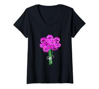 Femme Rose Color Flower Kisses Pink Graphic T-Shirt avec Col en V