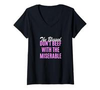Femme Rose Color Too Blessed to Be Miserable Pink Graphic T-Shirt avec Col en V