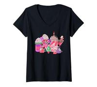 Femme Rose Merry Christmas Coffee Cocktails Holiday Drink Graphic T-Shirt avec Col en V