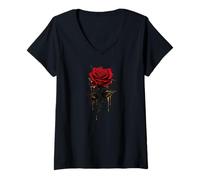 Femme Rose noire Magical Dripping Cool Mystic Belle rose noire T-Shirt avec Col en V