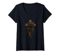 Femme Rose noire magique, dégoulinante, mystique, belle rose noire T-Shirt avec Col en V