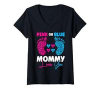 Femme Rose ou Bleu Mommy Loves You - Révélez l'annonce de bébé T-Shirt avec Col en V