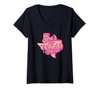 Femme Rose She's from Texas I Can Tell Retro T-Shirt avec Col en V