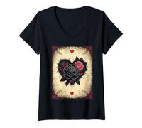 Femme Roses de Valloween Gothiques Douces-amères T-Shirt avec Col en V