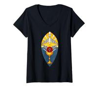 Femme Rosicrucian Sceau du Graal Rose Croix T-Shirt avec Col en V