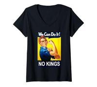 Femme Rosie The Riveter No Kings T-Shirt avec Col en V