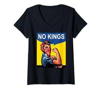 Femme Rosie The Riveter No Kings T-Shirt avec Col en V