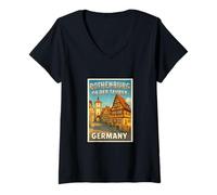 Femme Rothenburg OB der Tauber Germany Graphique de Voyage Vintage T-Shirt avec Col en V