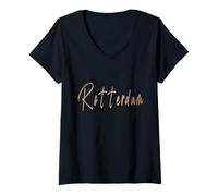 Femme Rotterdam Pays-Bas Design Vintage élégant T-Shirt avec Col en V