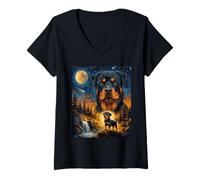 Femme Rottweiler Howling to The Moon Chien Vintage T-Shirt avec Col en V