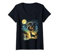 Femme Rottweiler Howling to The Moon Meme Funny 90's Rottweiler T-Shirt avec Col en V