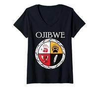 Femme Roue de médecine amérindienne Ojibwe T-Shirt avec Col en V