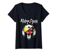 Femme Roue de médecine Mitakuye Oyasin Amérindiens T-Shirt avec Col en V