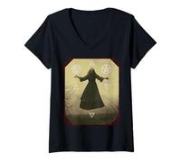 Femme Roue d'Hécate Symboles 4 Éléments Sorcellerie Moderne Wicca T-Shirt avec Col en V