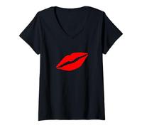 Femme Rouge à lèvres Sexy Lips Hot Red Kiss T-Shirt avec Col en V