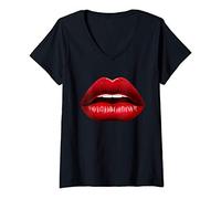 Femme Rouge à Lèvres Sexy Rouge à Lèvres Visage T-Shirt avec Col en V
