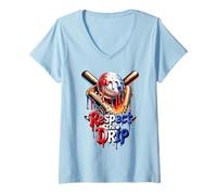 Femme Rouge Blanc Bleu Baseball Ice Cream Drip Youth Boys Baseball T-Shirt avec Col en V