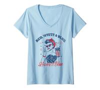 Femme Rouge Blanc Bleu Heavy on The Blue 4th Juillet Liberal Feminist T-Shirt avec Col en V