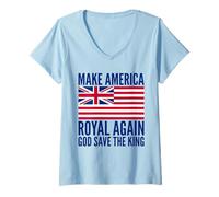 Femme Rouge Blanc Bleu Royal American Drapeau Britannique Vecteur T-Shirt avec Col en V