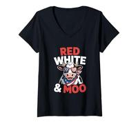 Femme Rouge Blanc Et Meuh 4 Juillet Vache T-Shirt avec Col en V