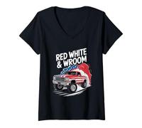 Femme Rouge Blanc Et Vroum 4 Juillet Camion Bros T-Shirt avec Col en V