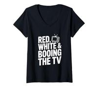Femme Rouge et Blanc et Booing The TV Patriot Spirit T-Shirt avec Col en V