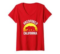Femme Rouge pour Ed California Bear Vintage Sunset Protest RedforEd T-Shirt avec Col en V