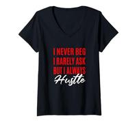 Femme Rouge Rarely Never Always Hustle Red Graphic T-Shirt avec Col en V