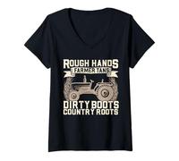 Femme Rough Hands Farmer Tans Dirty Boots Country Roots T-Shirt avec Col en V