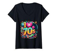 Femme Rouleau à Cassette rétro en Vinyle avec Inscription « I Love The 70s » T-Shirt avec Col en V