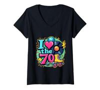 Femme Rouleau Cassette rétro en Vinyle avec Inscription « I Love The 70s » T-Shirt avec Col en V