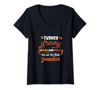 Femme Rouleaux de Haricots Sauce à la Dinde Let Me See Casserole Thanksgiving T-Shirt avec Col en V