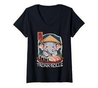 Femme Rouleaux de Tronc d'éléphant à Sushi T-Shirt avec Col en V