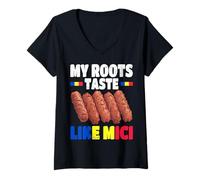 Femme Roumanie Alimentation Mici Lover Roumain T-Shirt avec Col en V