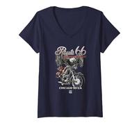 Femme Route 66 Eagle Rider T-Shirt avec Col en V, Bleu Marine, M