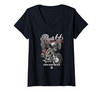 Femme Route 66 Eagle Rider T-Shirt avec Col en V, Noir, S