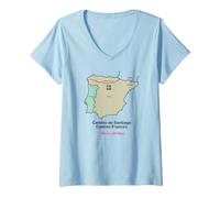 Femme Route du Camino-de-Santiago Francés T-Shirt avec Col en V