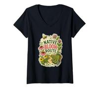 Femme Route Florale Native Pollinisateurs T-Shirt avec Col en V