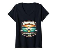 Femme Rowing The Only Therapy I Need Row Crew Rower Citation T-Shirt avec Col en V
