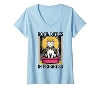 Femme Royal Duties in Progress Litière pour Amoureux des Chats T-Shirt avec Col en V