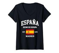 Femme Royaume-Uni d'Espagne Madrid-Est 1492 T-Shirt avec Col en V