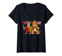 Femme Royaume-Uni Drapeau Britannique Angola Anglais Racines T-Shirt avec Col en V