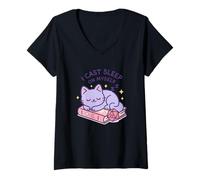 Femme RPG Gamer Nerdy Cat D20 Dés pour les amoureux des chats Geek T-Shirt avec Col en V